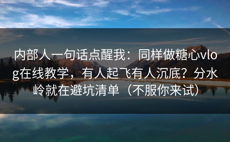 内部人一句话点醒我：同样做糖心vlog在线教学，有人起飞有人沉底？分水岭就在避坑清单（不服你来试）