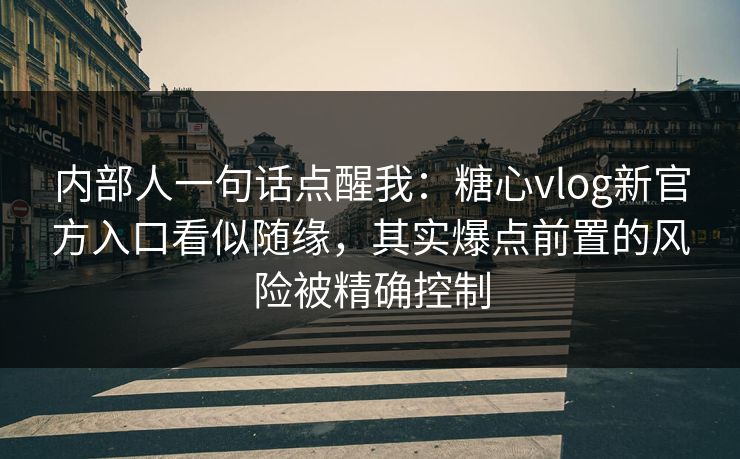 内部人一句话点醒我：糖心vlog新官方入口看似随缘，其实爆点前置的风险被精确控制